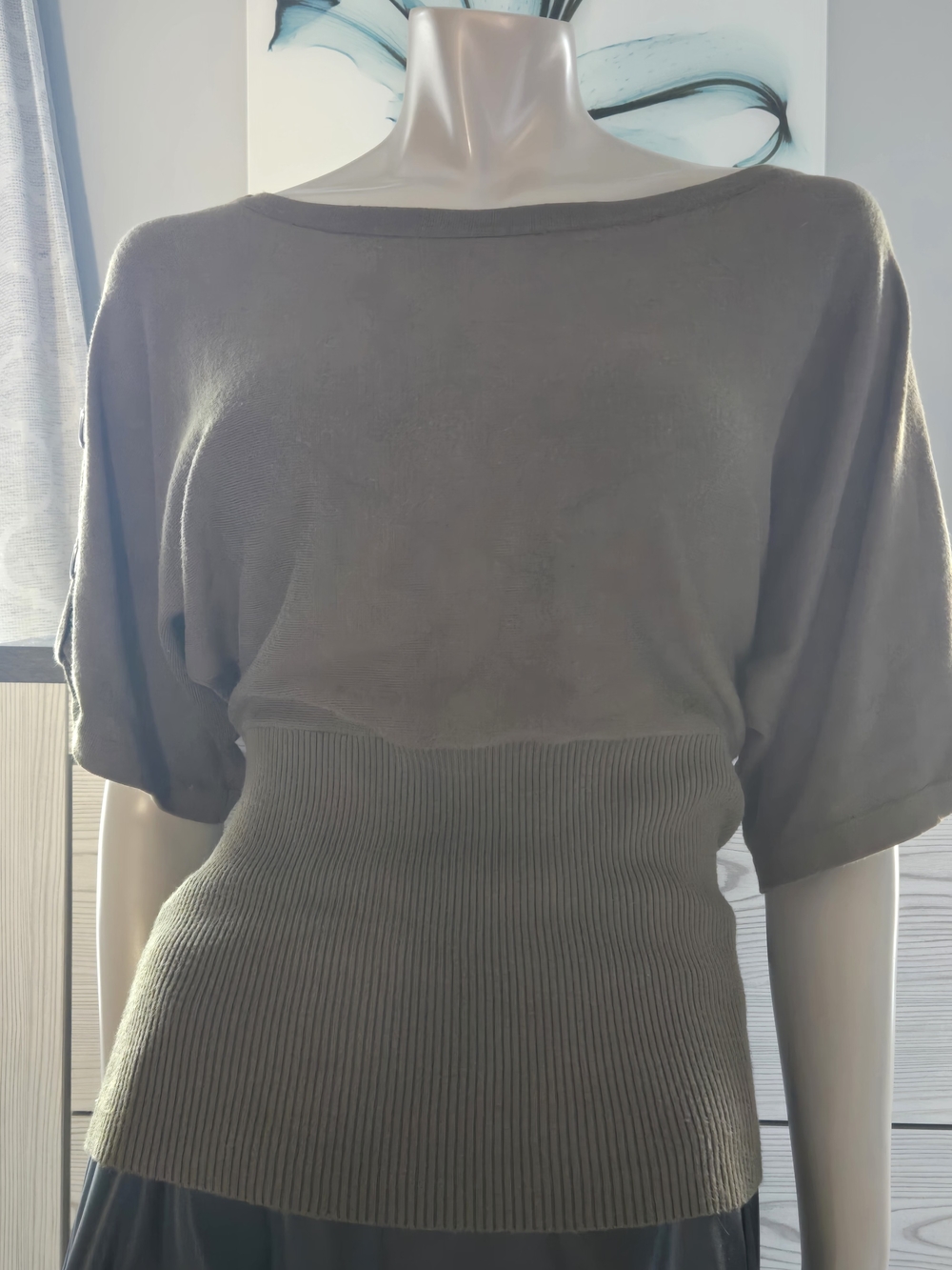 Olive Off-the-Shoulder Ribbed Waist Sweater